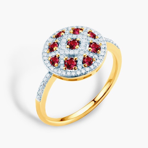 Pierścionek SAVICKI: dwukolorowe złoto, rubiny, diamenty